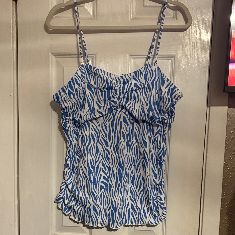 Diane Von Furstenberg Blue and White Ruffled Camisole